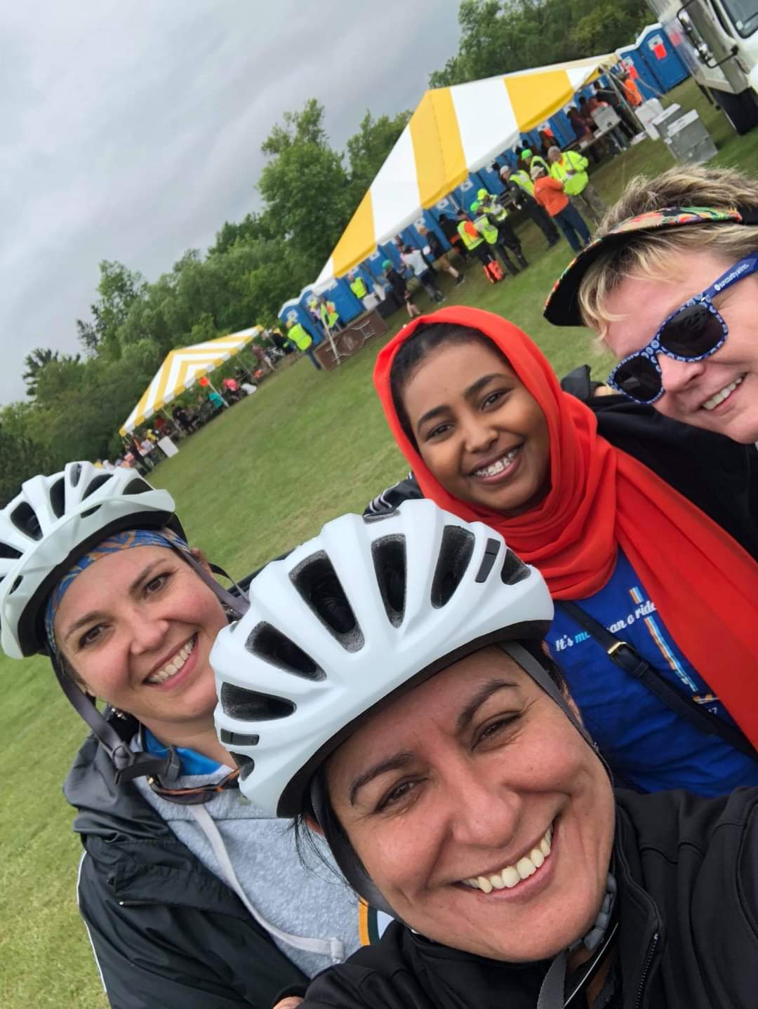 Group selfie at a rest stop