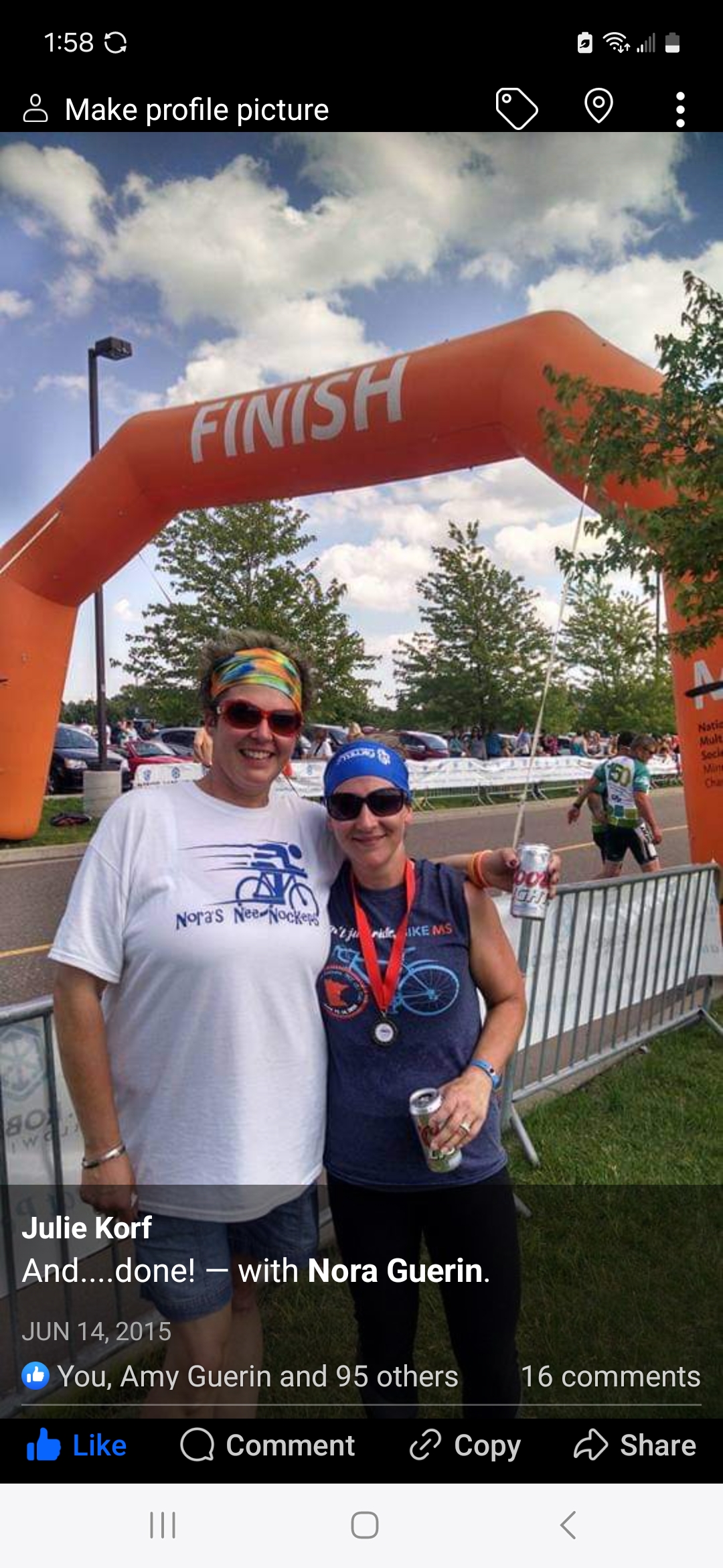 2015 throwback photo at the finish line